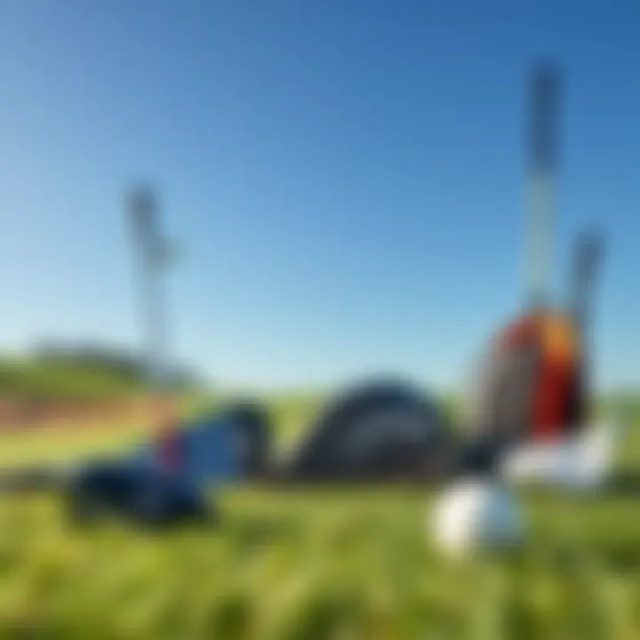Affordable Golf Gear Enhancing the Playing Experience Golf equipment and accessories arranged on a golf course with a clear blue sky