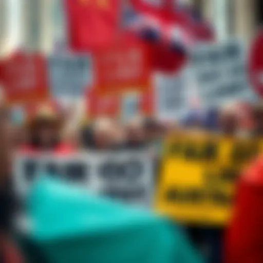 Protesters holding banners advocating for fair policies in Australia