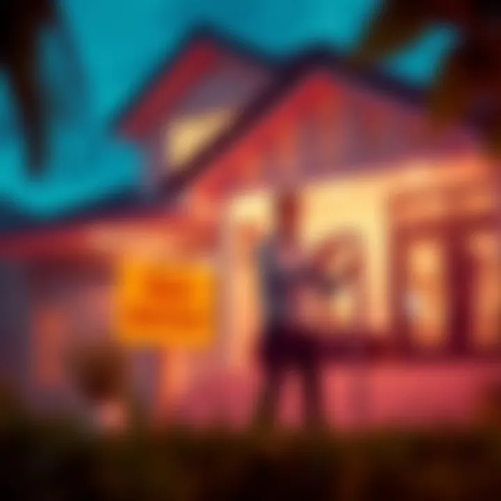 Illustration showing an Australian rental property with a no deposit sign and happy tenant receiving keys