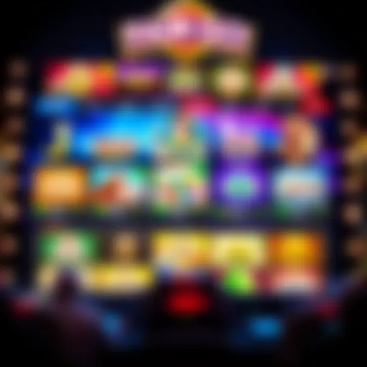 A vibrant online casino interface displaying popular slot games with vivid graphics