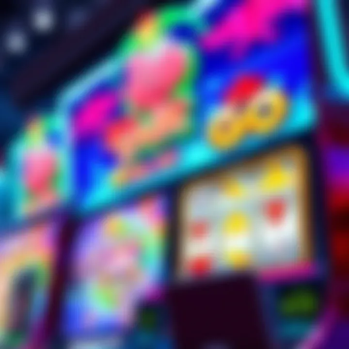 Colorful online pokies game interface with vibrant symbols and engaging graphics