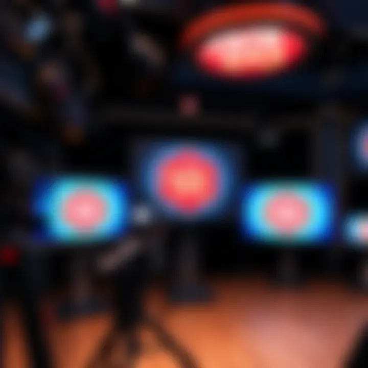 Television studio set with cameras and monitors displaying Fair Go logo