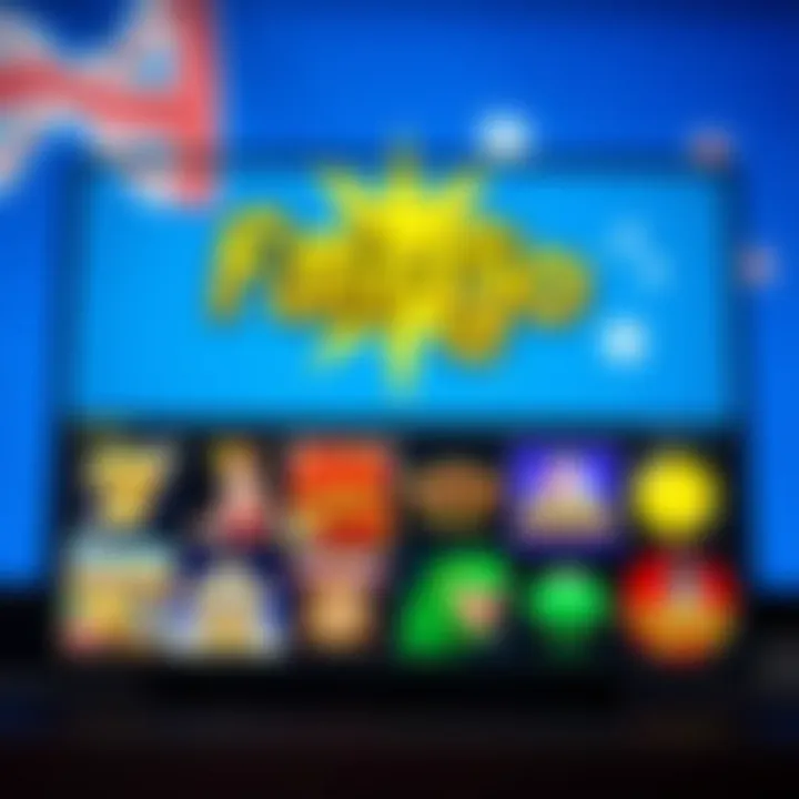 Variety of online casino games displayed on computer screen with Australian flag background