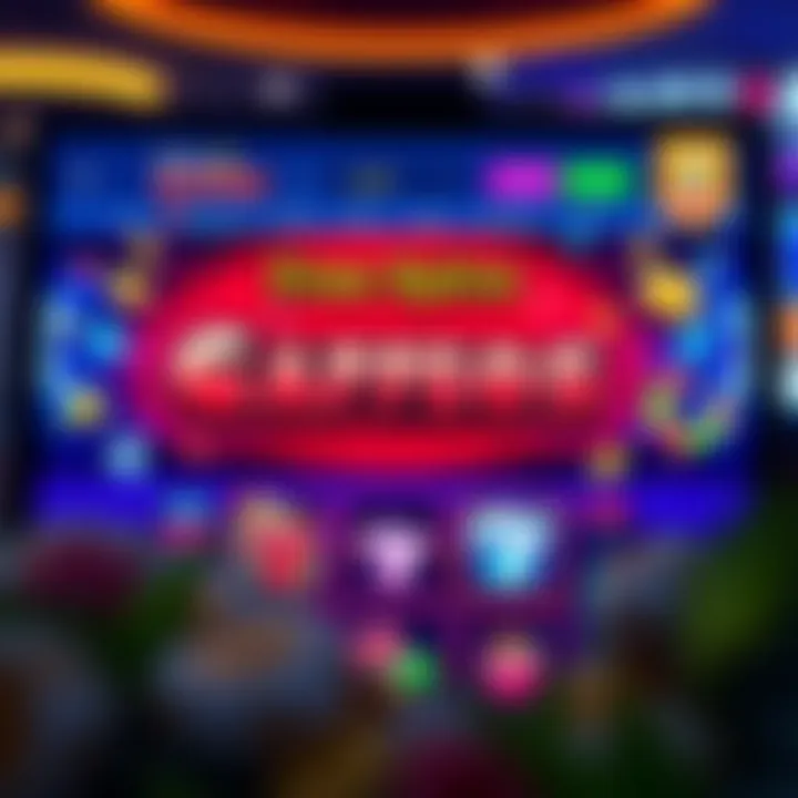 Online casino interface displaying free spins promotion and vibrant slot machine icons
