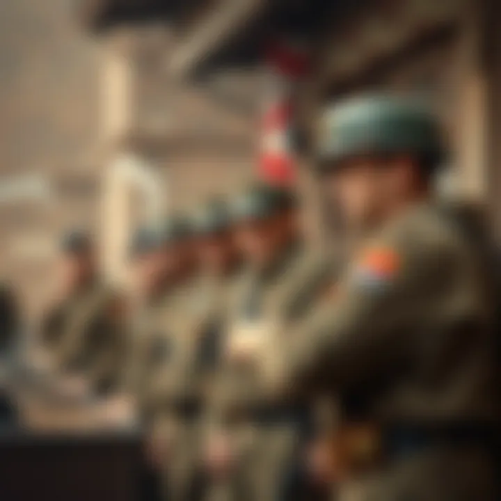 Historical depiction of Australian national service recruitment and enlistment during the mid-20th century