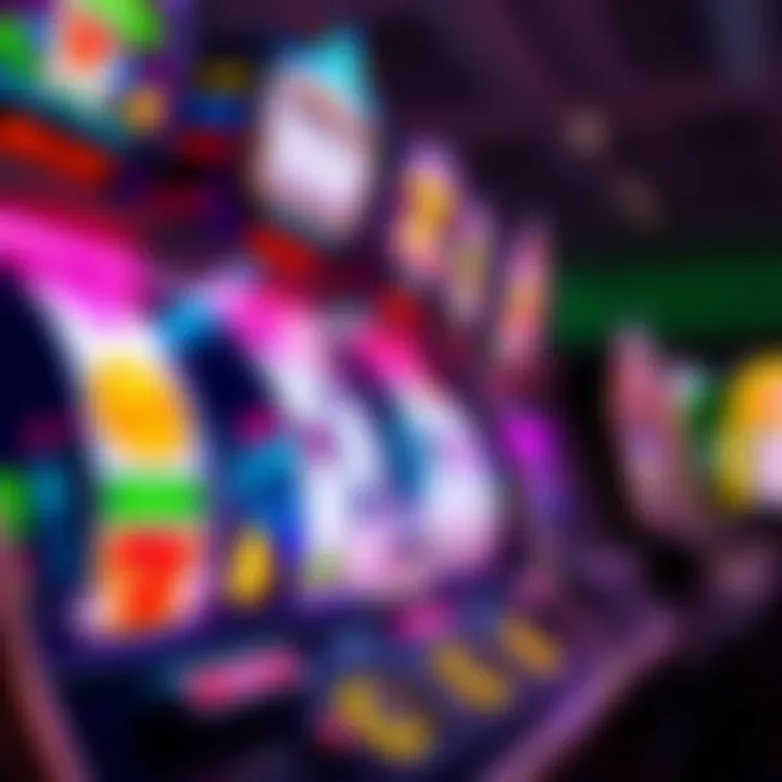 Colorful slot machine reels displaying winning combination with bright lights