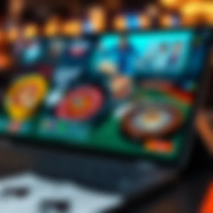 Variety of online casino games including roulette, poker, and slots on a digital device