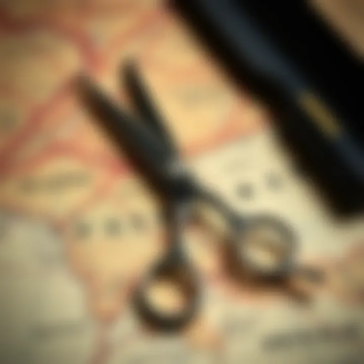 Illustration of a barber's scissors and comb placed over a vintage map of Seville
