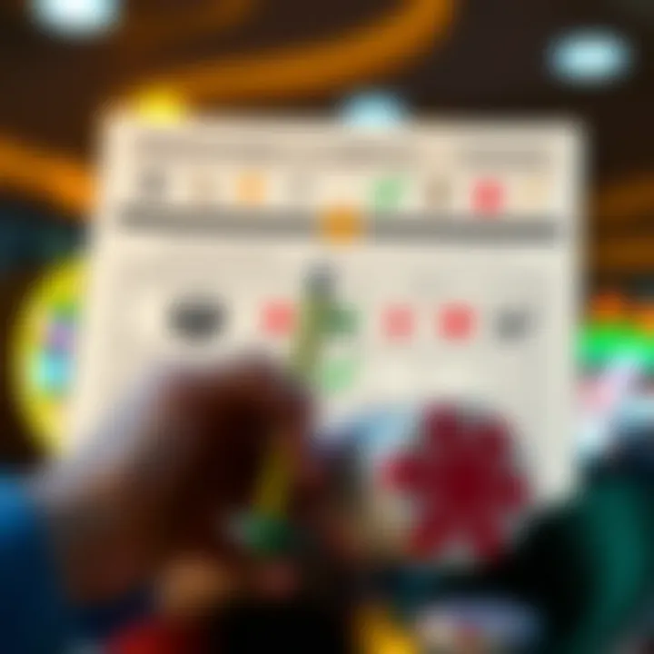 Graphic showing responsible gambling with casino symbols and a checklist for terms and conditions