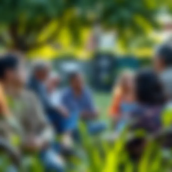 Community members engaging in an open discussion outdoors, representing collective effort to uphold fairness