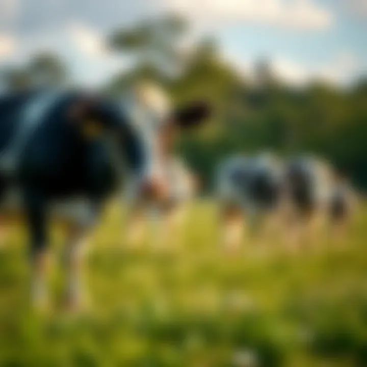 Cows grazing peacefully on a green pasture representing ethical dairy farming practices