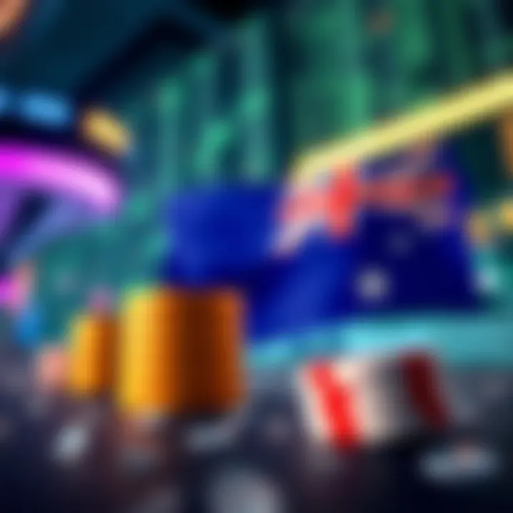 Conceptual graphic of digital codes and Australian flag symbolizing online casino promotions