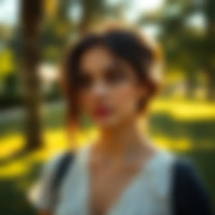 A thoughtful young woman reflecting in a sunlit park, symbolizing personal journey towards fairness