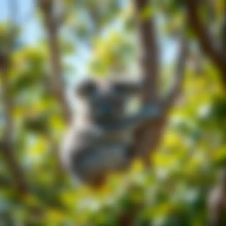 Koala resting in a eucalyptus tree surrounded by vibrant Australian foliage