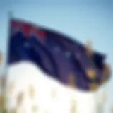 Australian flag waving against a clear blue sky symbolizing national pride and cultural values