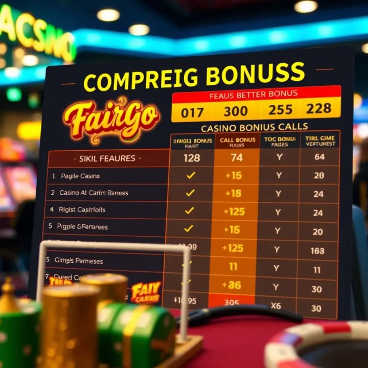 Comparison chart highlighting features of different casino bonuses