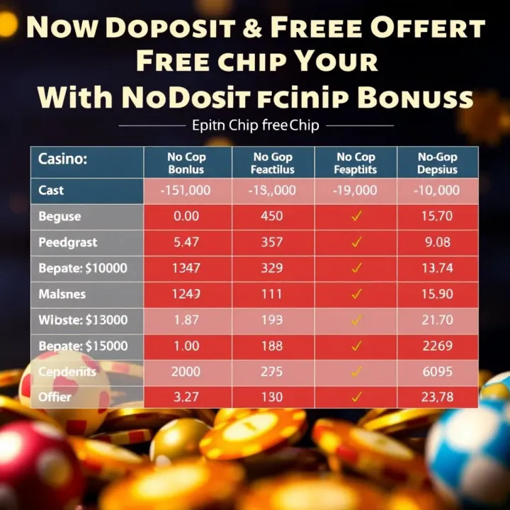 Comparison chart illustrating different casino bonus types with focus on no deposit free chip offers