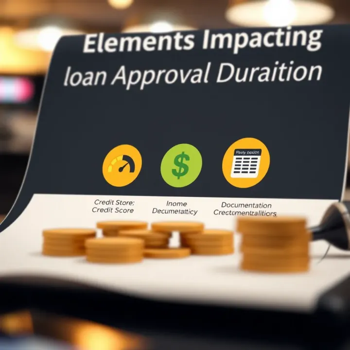 Diagram depicting factors influencing loan approval with icons representing credit score, income, and documentation