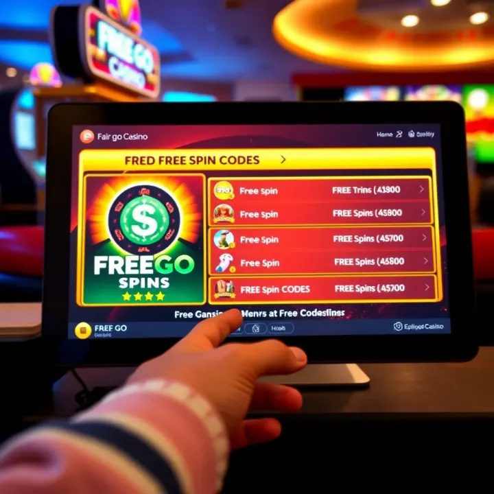 A digital interface displaying free spin codes and redemption options on a gaming platform