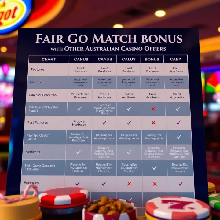 Comparison chart highlighting various Australian online casino bonuses and their features