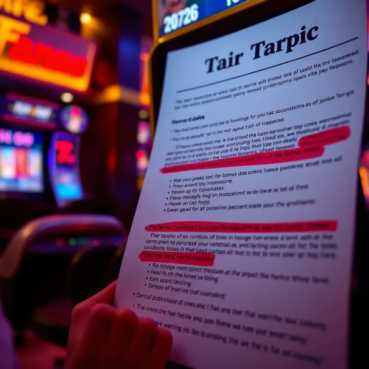 Graphic displaying important terms and conditions highlighted for online casino bonuses