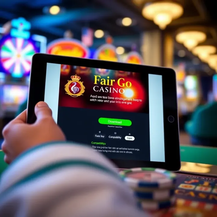 Fair Go Casino App Download and Compatibility on Tablet Tablet showing the Fair Go Casino app download page with download button and compatibility details