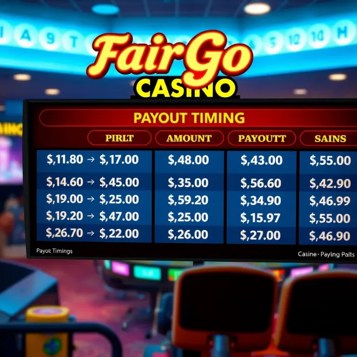 Overview of Fair Go Casino Payout Timing and Amounts Illustration of a digital casino interface displaying payout amounts and timing details