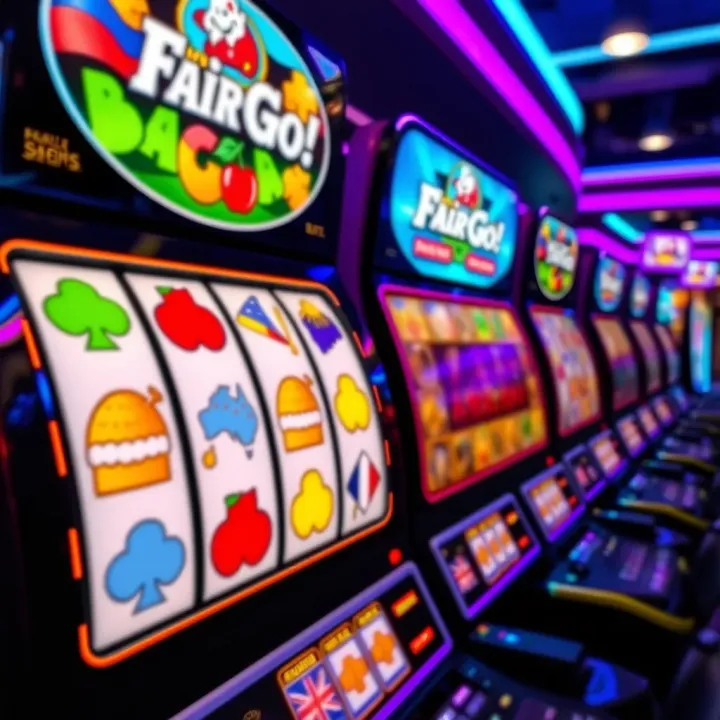 Colorful slot machine reels with Australian-themed symbols and vibrant lights