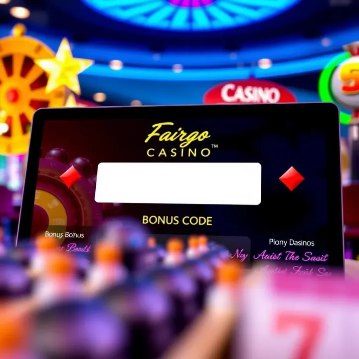 Illustration of a digital casino interface displaying a bonus code entry field