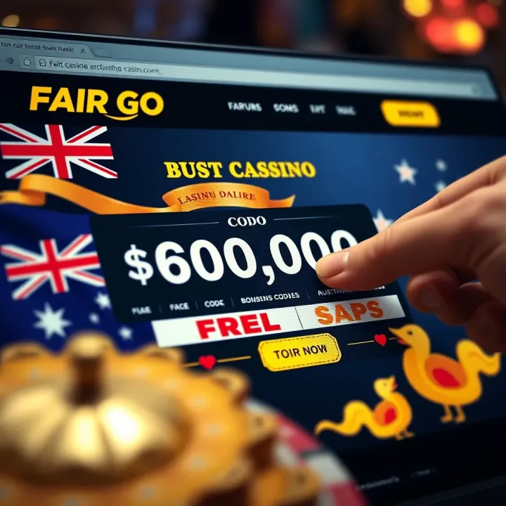 Illustration of a digital coupon code being redeemed on a casino website with Australian-themed elements