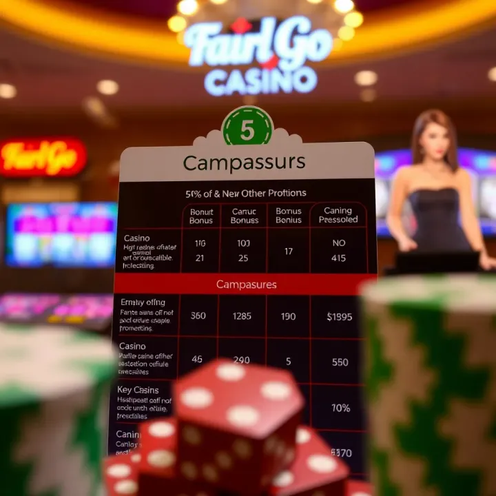 Comparison chart highlighting casino bonus offers and key features