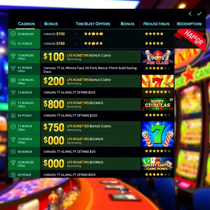 Overview of Top Bonus Offers at Fair Go Casino Digital interface displaying a list of casino bonus offers and redemption options