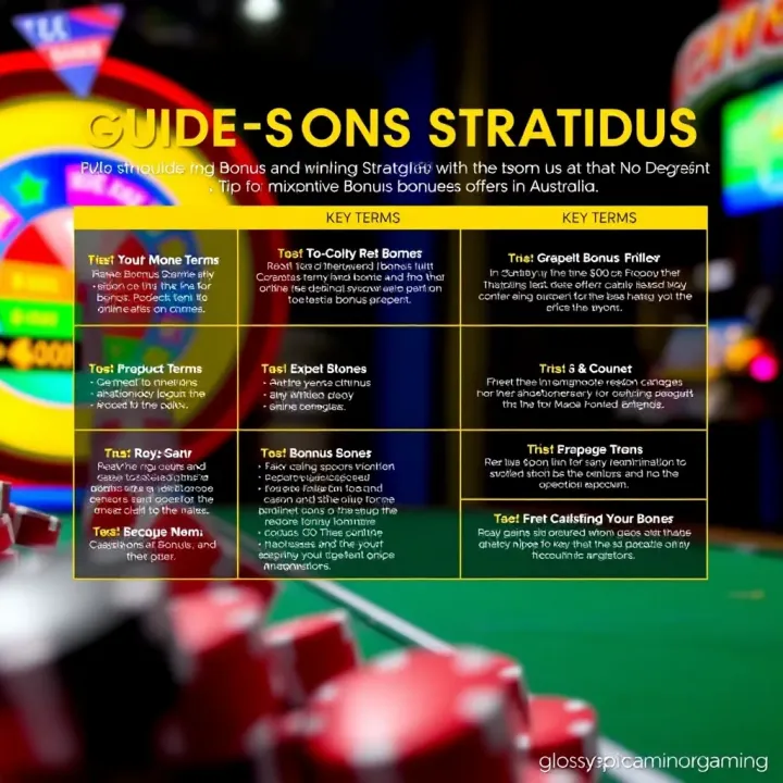 Guide to Bonus Terms and Winning Strategies at Fair Go Casino Diagram showing key terms and tips for maximizing online casino bonus offers in Australia