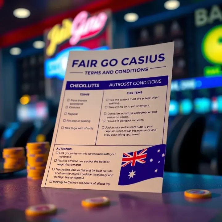 Checklist highlighting terms and conditions for casino bonuses with Australian flag accent