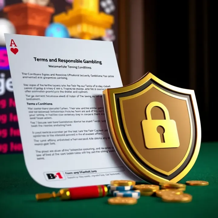 Graphic showing terms and conditions document alongside a secure shield representing safe and responsible gambling