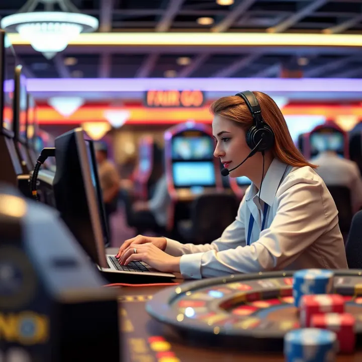 Customer service representative assisting a casino player over the phone