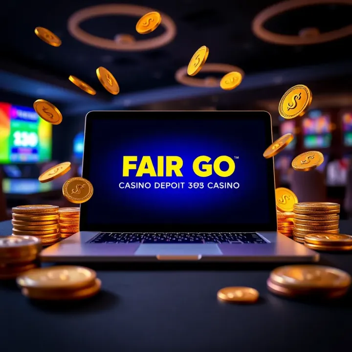 Illustration of a laptop screen displaying Fair Go Casino deposit bonus codes with Australian dollar symbols and digital tokens surrounding the screen