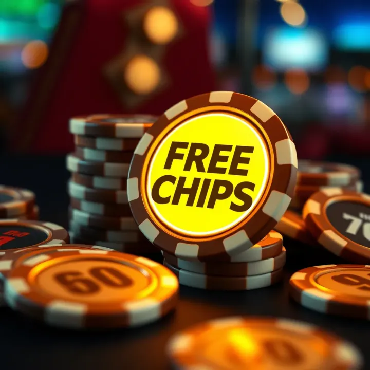 Illustration showing online casino chips with a glowing bonus symbol representing extra free chips offer