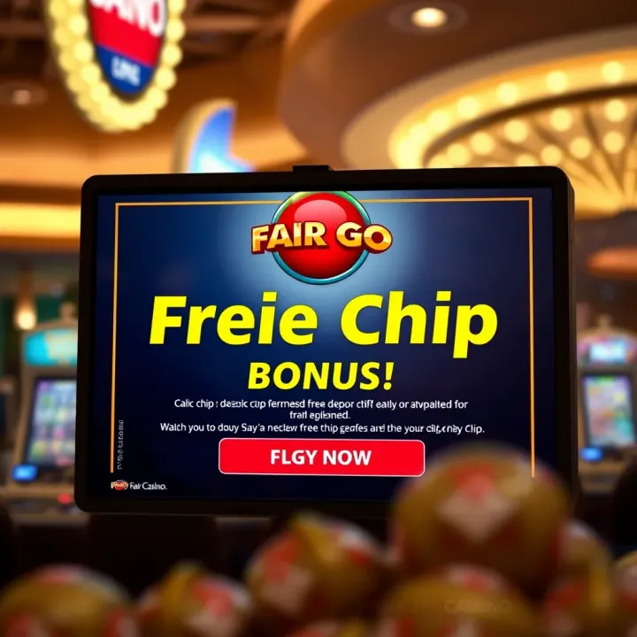 Illustration of a digital casino interface featuring a free chip bonus notification prominently displayed on screen
