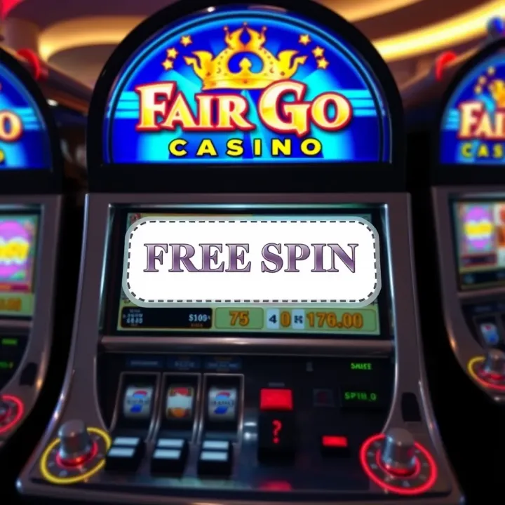 Fair Go Casino Free Spin Coupons on Slot Machine Illustration of a casino slot machine with spinning reels and highlighted free spin coupon