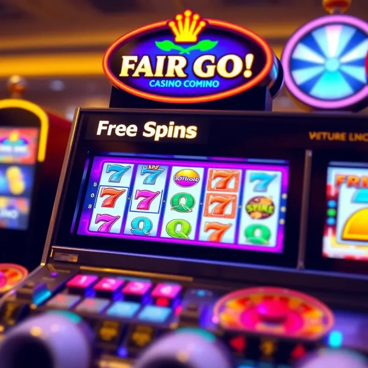 Illustration of a digital slot machine displaying free spin rewards at an online casino platform