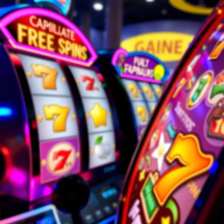 Fair Go Casino Free Spins Promotion Visual Slot machine reels with vibrant symbols and bright lights
