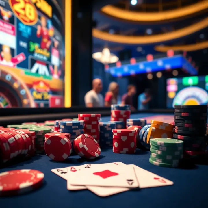 Diverse Game Selection Available at Fair Go Casino Variety of casino games with digital chips and cards on a virtual table