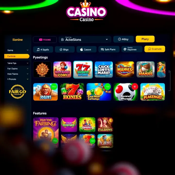 Casino interface showcasing various slot games and navigation options