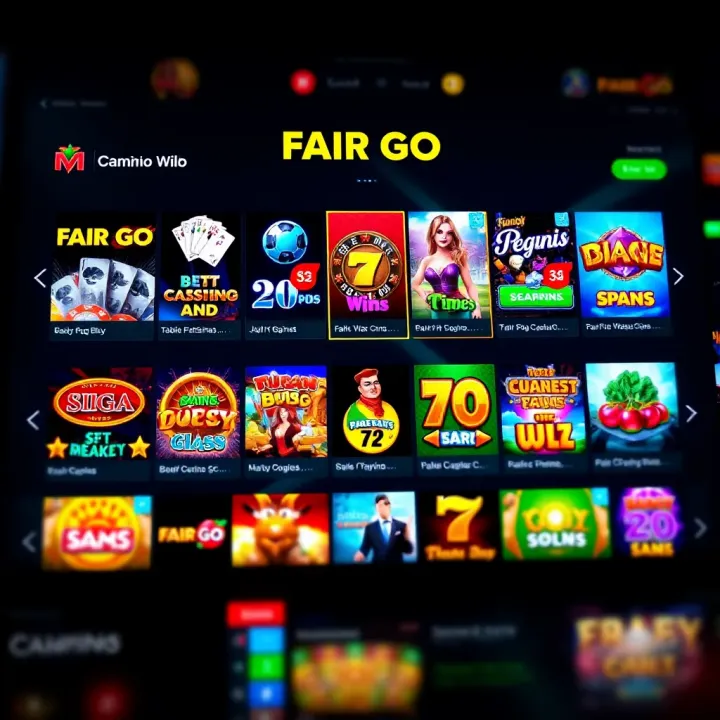 Screenshot showing a variety of casino games including slots and table games on Fair Go Casino platform