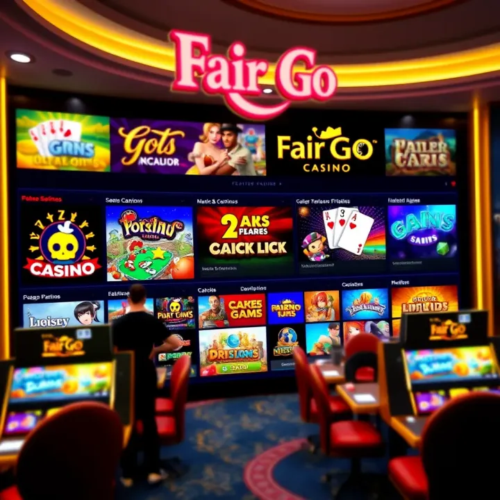 User interface of Fair Go Casino lobby showing various game categories and featured games