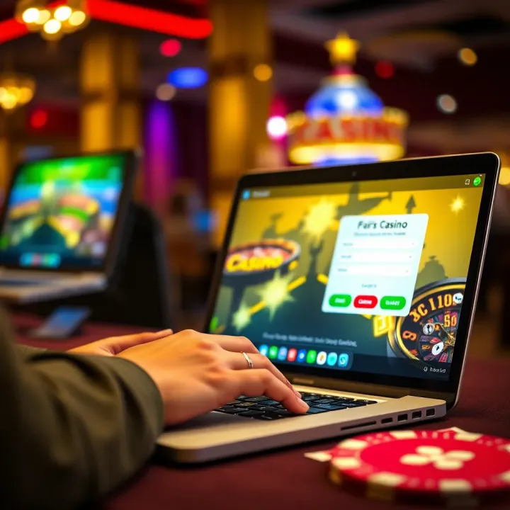 User logging into Fair Go Casino using a laptop with website interface displayed