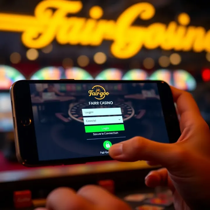 Mobile device showing Fair Go Casino login screen and secure connection indicator