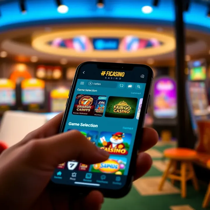 Mobile phone displaying Fair Go Casino app interface with various casino games