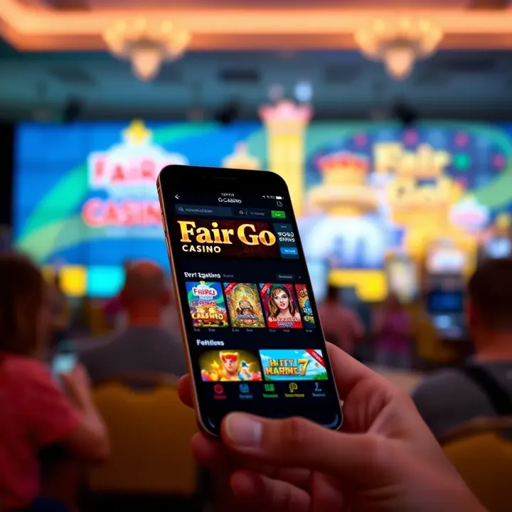 Mobile device displaying Fair Go Casino interface with vibrant game icons and user-friendly navigation
